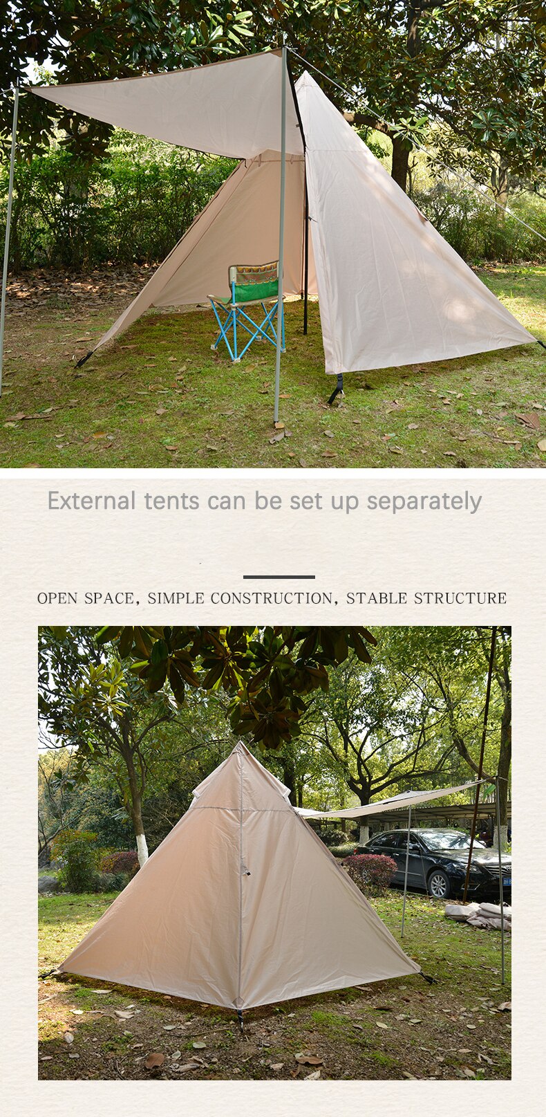 Cheap Goat Tents 3 Person Double Layer Outdoor Camping Tent Cotton Pyramid Tent Indian Canopy Spire With Front Hall 150D Oxford Cloth B3 Mesh   